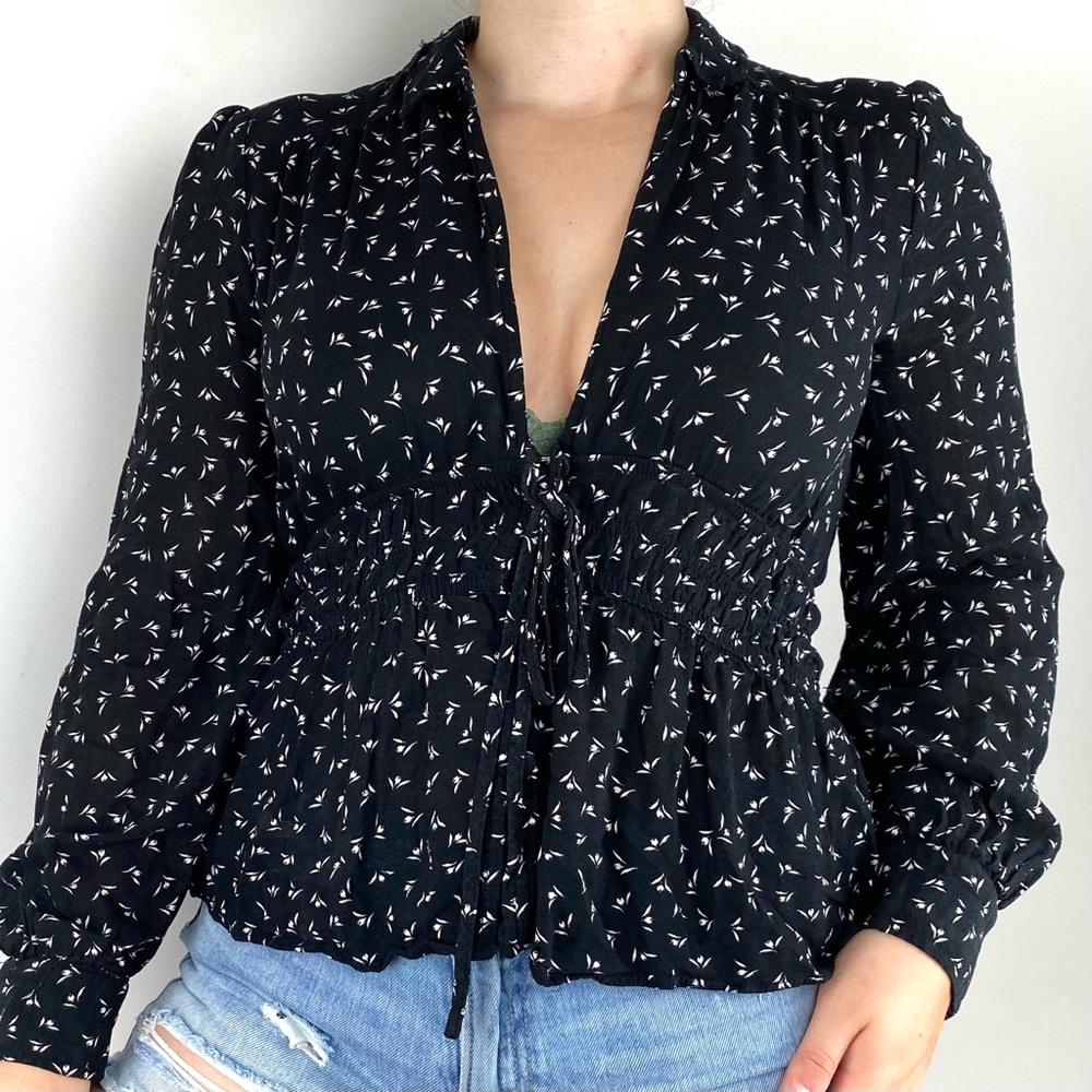 Black and White Floral Free People Blouse
